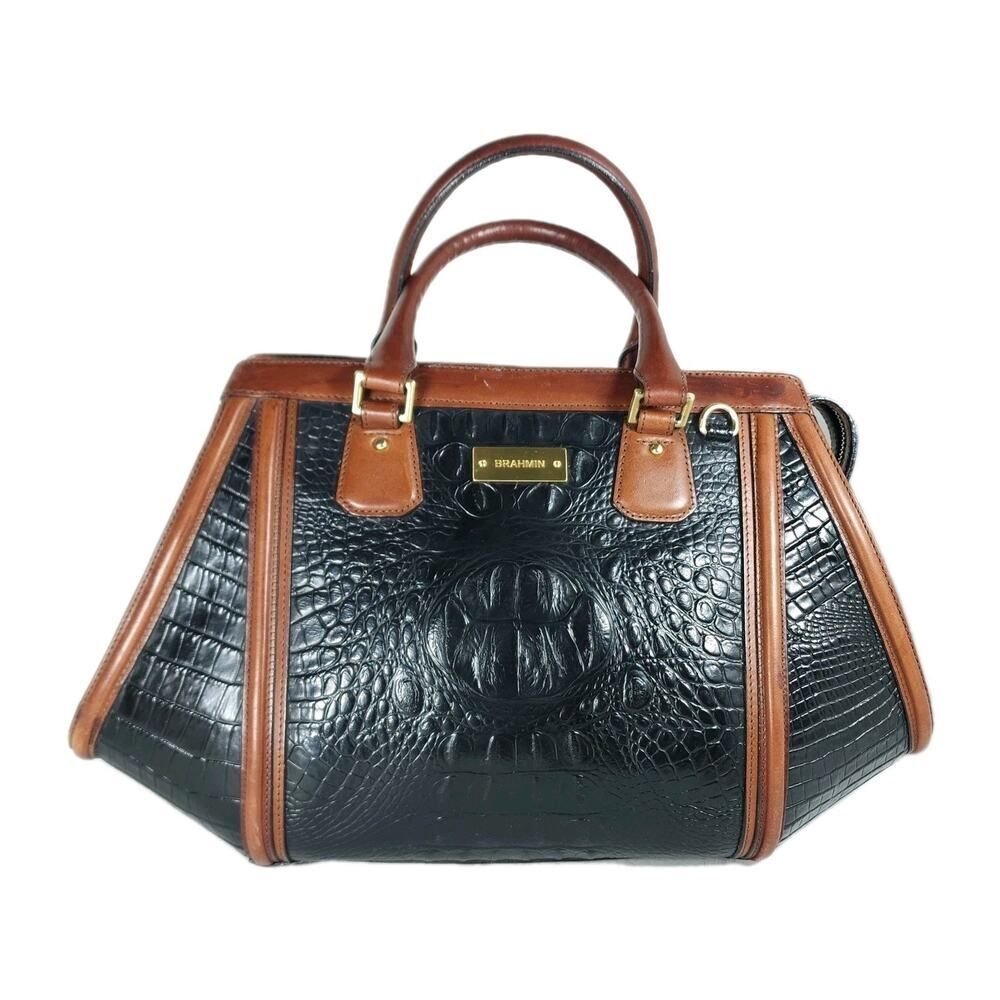 Brahmin Arden Tortoise Melbourne Leather Black Brown Satchel Handbag Bag